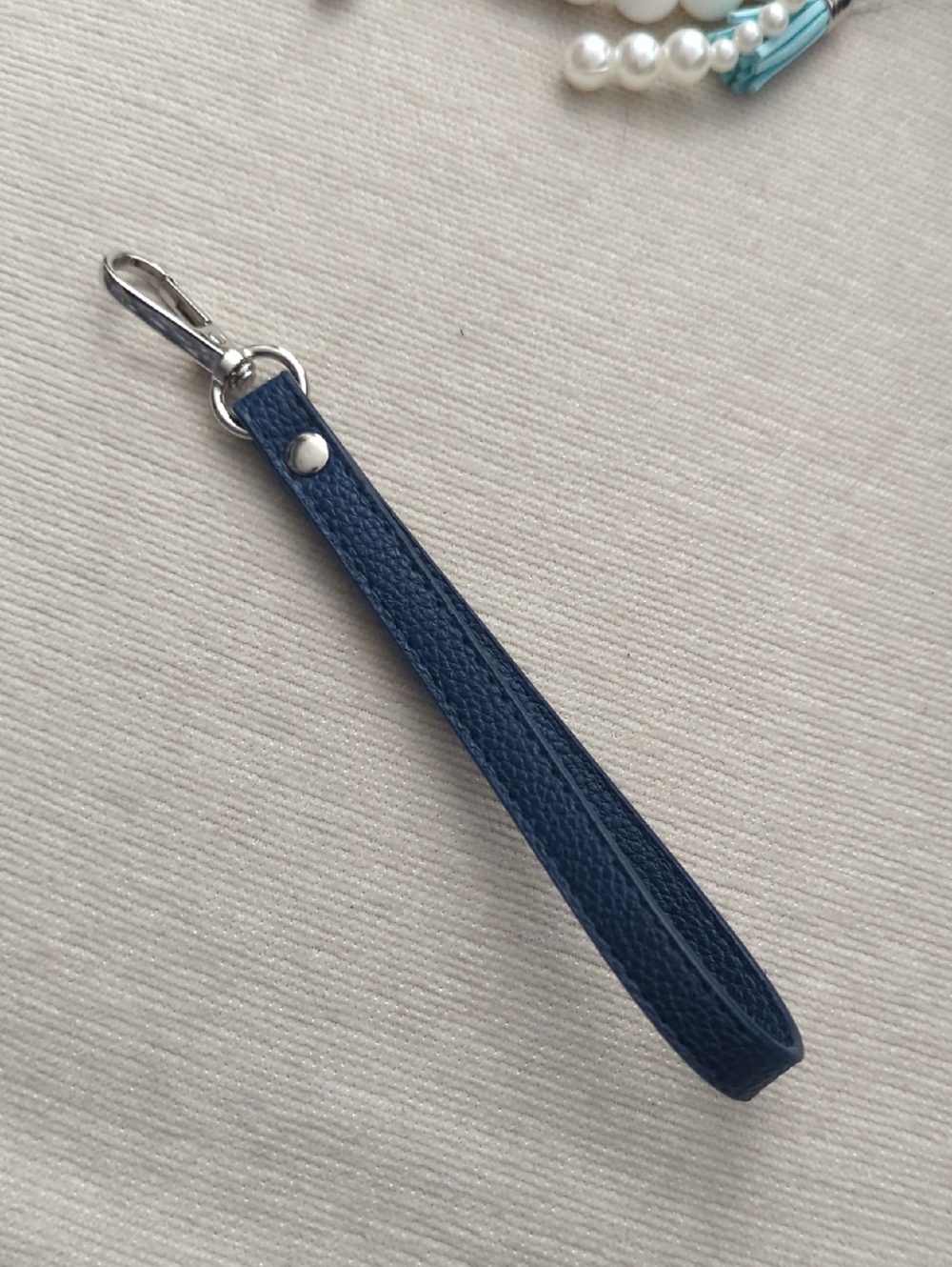 Marine Blue And Silver Leather Wristlet Strap